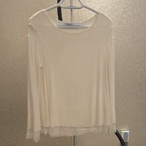 Cream Long Sleeve Top With Lace Detail